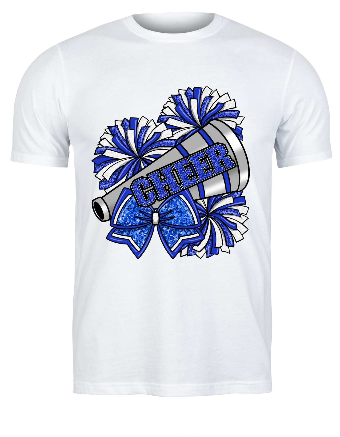 Youth Cheer Shirt- White with Royal Blue