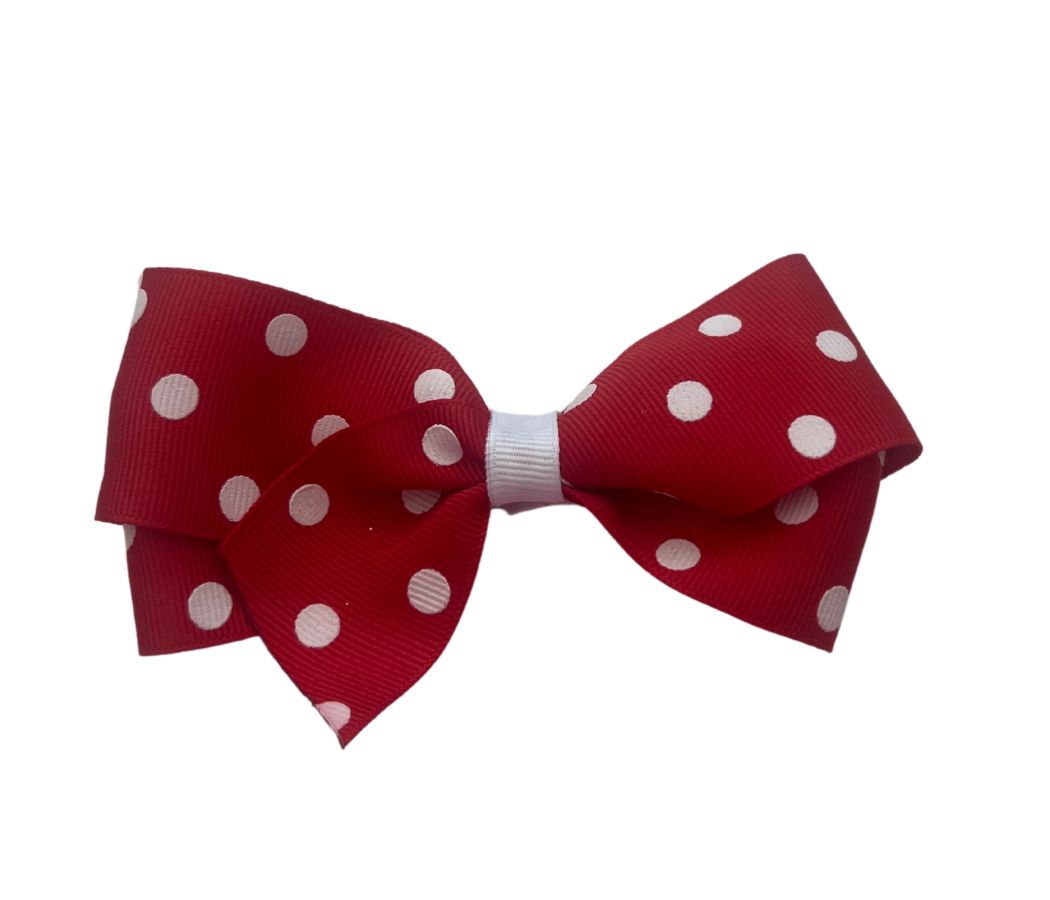Mini red and white polka dot bow