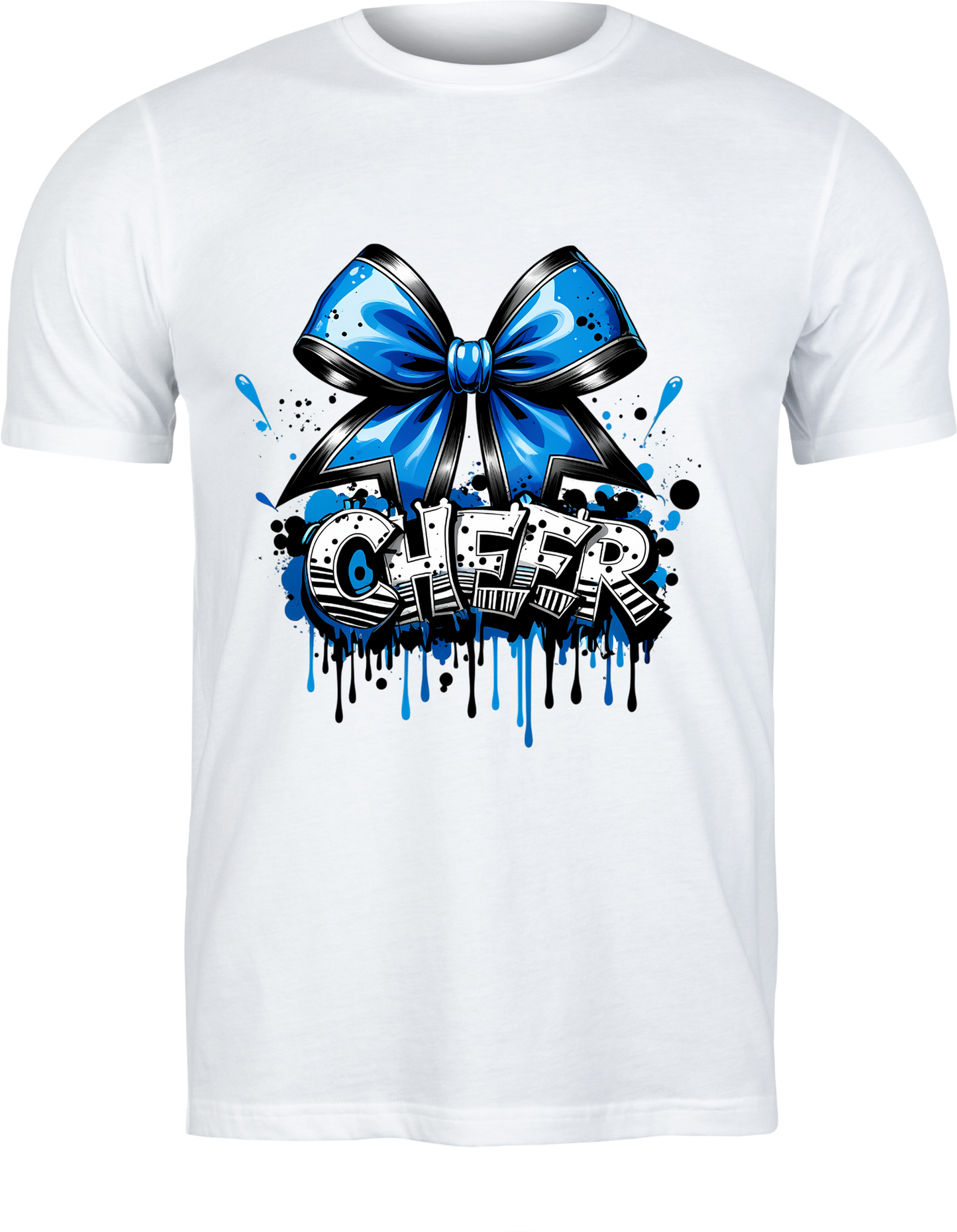 Adult CROP TOP Cheer Shirt White with Black and Royal Blue