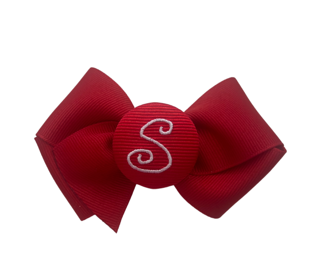 Mini red initial bow