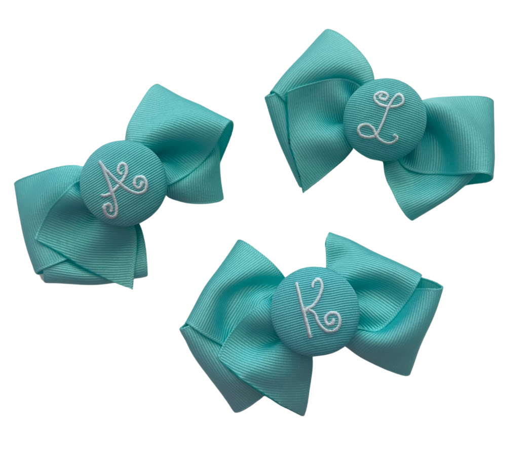 Mini Teal Initial Bow
