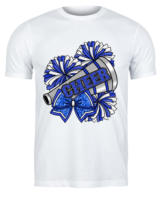Youth Cheer Shirt- White with Royal Blue