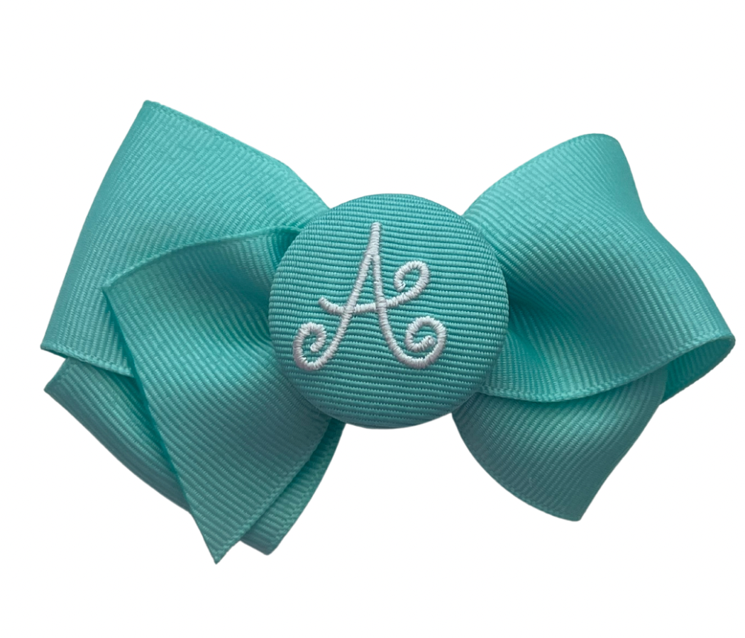 Mini Teal Initial Bow