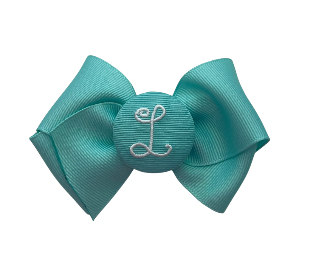 Mini Teal Initial Bow