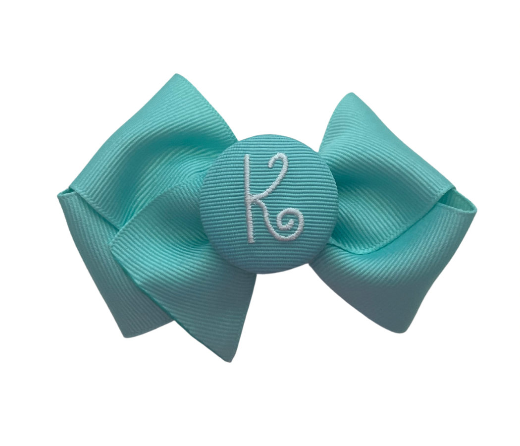 Mini Teal Initial Bow